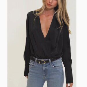 NWT Favorite Daughter The Date Blouse Thong Bodysuit Medium Black